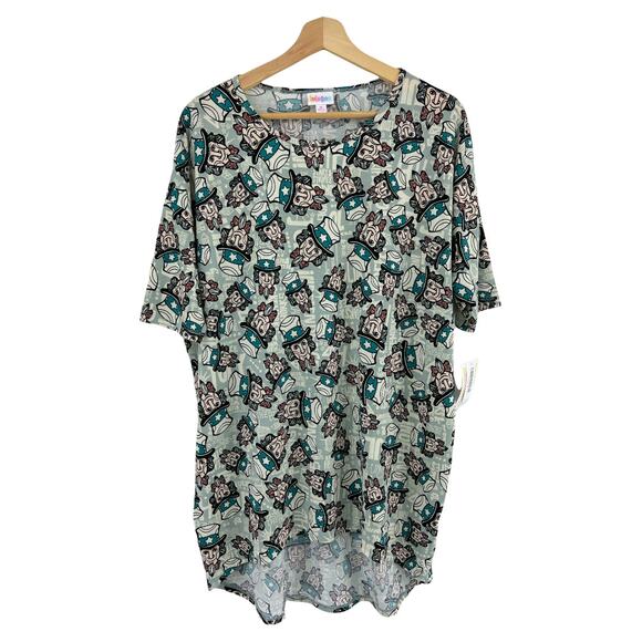 LuLaRoe (M) Gray Blue Irma Uncle Sam SHort Sleeve Tunic Tee Shirt NWT - Picture 1 of 6